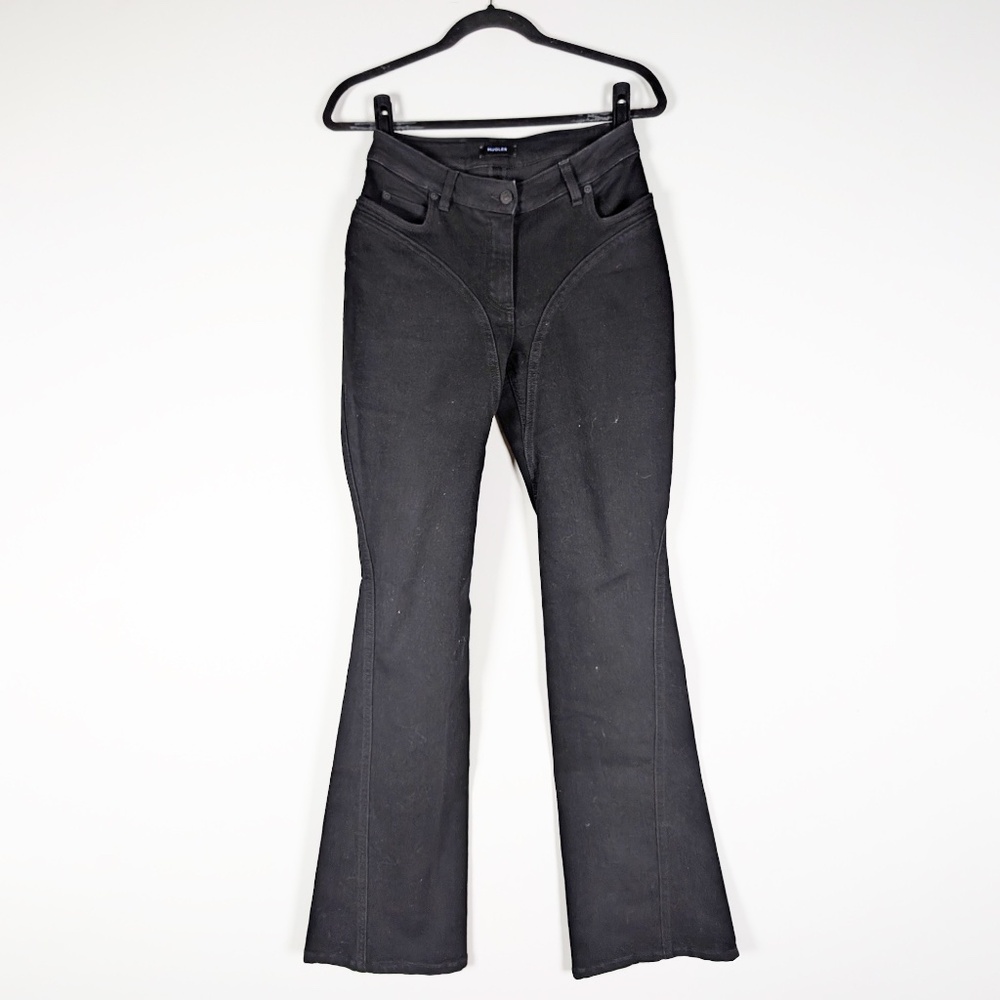 Mugler Women's Flare Leg Mid Rise Cotton Stretch Denim Jeans Solid Black 38